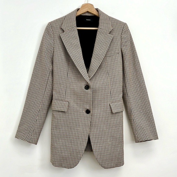 Theory Super Cinch Fremont Plaid Long-Line Blazer Cotton-Wool Tailored - Size 0 - Picture 2 of 16